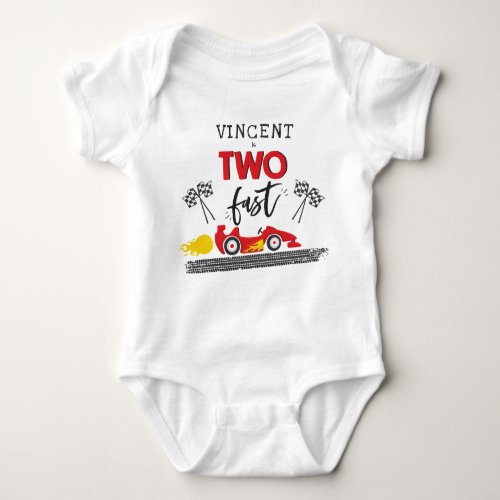 Two Fast Red Race Car 2nd Birthday Party Outfit Baby Bodysuit