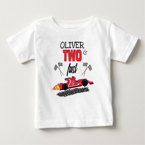 Two Fast Red Race Car 2nd Birthday Party Outfit Baby T_Shirt