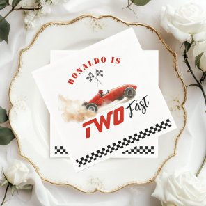 Two Fast Red race car 2nd Photo Birthday Napkins