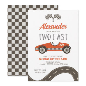 Two Fast Red Race Car Birthday Invitation