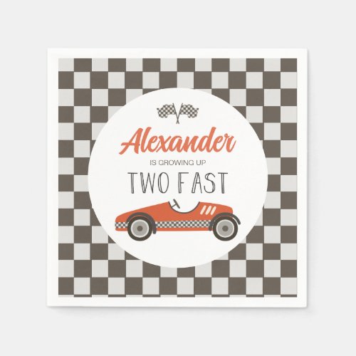Two Fast red Race Car Birthday Napkins