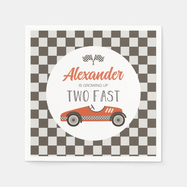 Two Fast red Race Car Birthday Napkins (Front)
