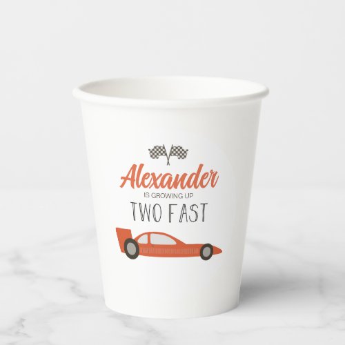 Two Fast Red Race Car Birthday Paper Cups