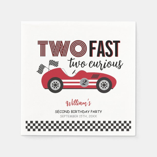 Two Fast Red Race Car Birthday Paper Napkin (Front)