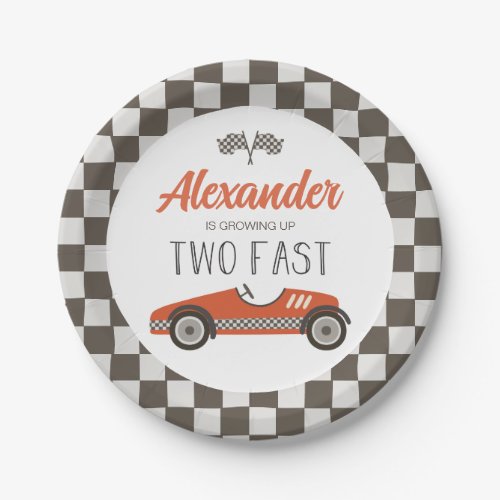 Two Fast red Race Car Birthday Paper Plates