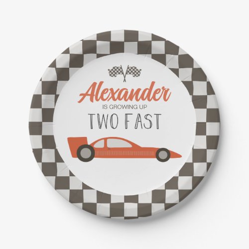 Two Fast Red Race Car Birthday Paper Plates