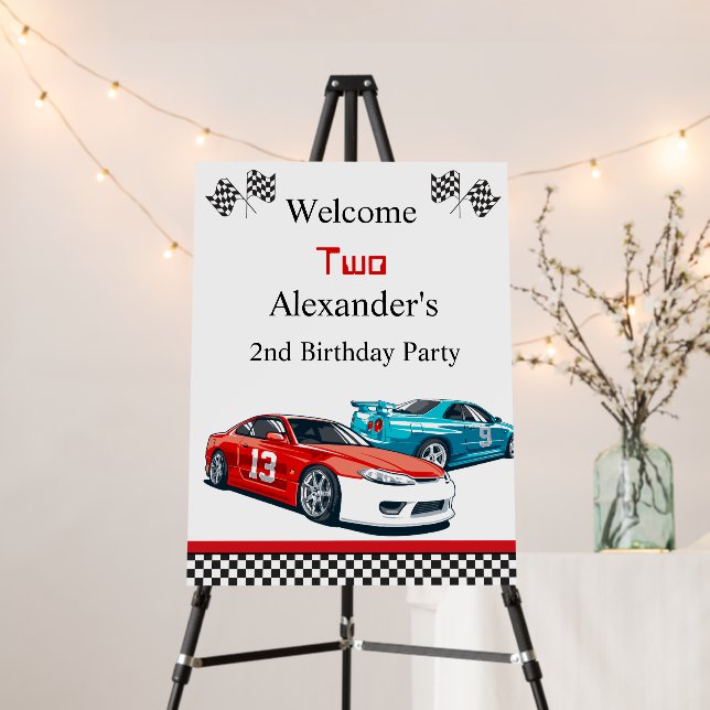 Two Fast Red Race Car  Birthday, Welcome Foam Board (In Situ (Stand))