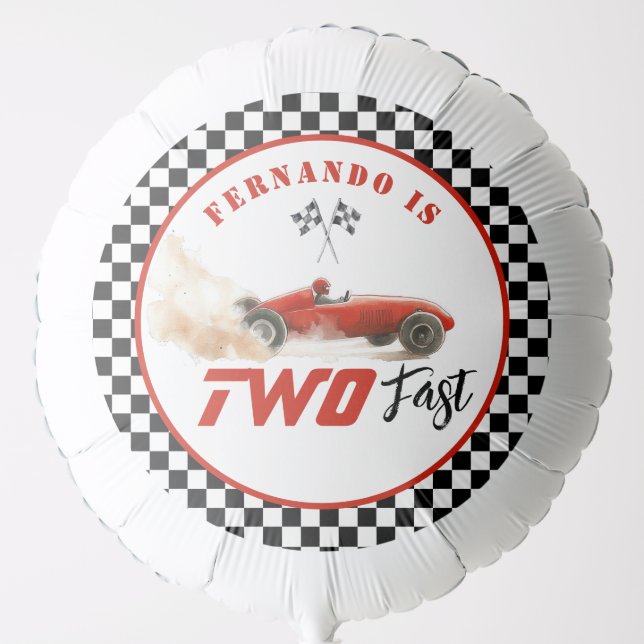 Two Fast Red race car Boy 2nd Birthday Balloon (Front)