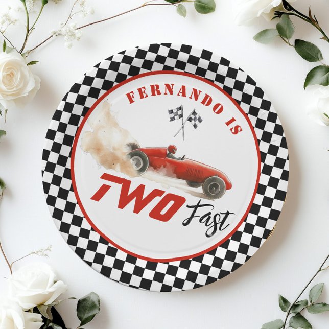 Two Fast Red race car Boy 2nd Birthday Balloon Paper Plates (Creator Uploaded)