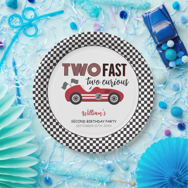 Two Fast Red Race Car Second Birthday  Paper Plates (Party)