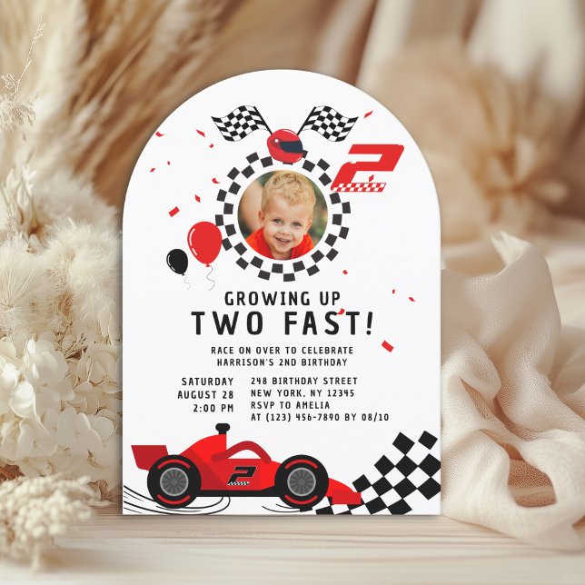 Two Fast Red Racing Car 2nd Birthday Photo Invitation (Creator Uploaded)