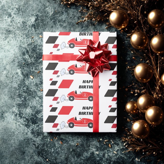 Two fast red retro race car checkered  racing wrapping paper (Creator Uploaded)