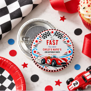 Two Fast Red Vintage Race Car 2nd Birthday Button