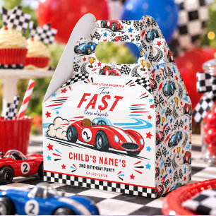 Two Fast Red Vintage Race Car 2nd Birthday Favor Boxes