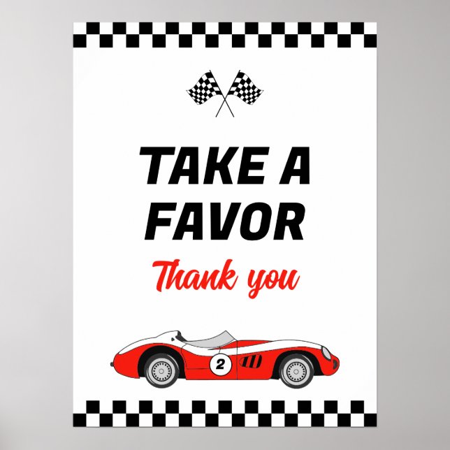 Two Fast Red Vintage Race Car Birthday Favor Poster (Front)