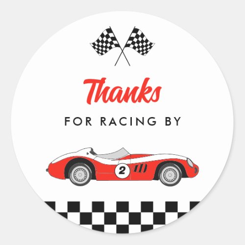 Two Fast Red Vintage Race Car Boy 2nd Birthday Classic Round Sticker