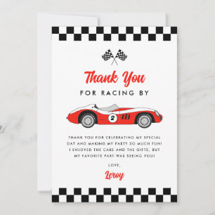 Two Fast Red Vintage Race Car Boy Birthday Party Thank You Card
