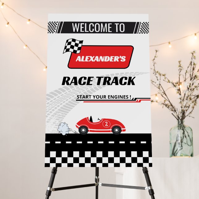 Two Fast retro red race car boy birthday welcome Foam Board (Creator Uploaded)