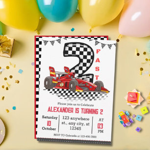 Two Fast Speed Red Race 2nd Birthday Boy Invitation