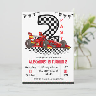 Two Fast Speed Red Race Birthday Boy Invitation
