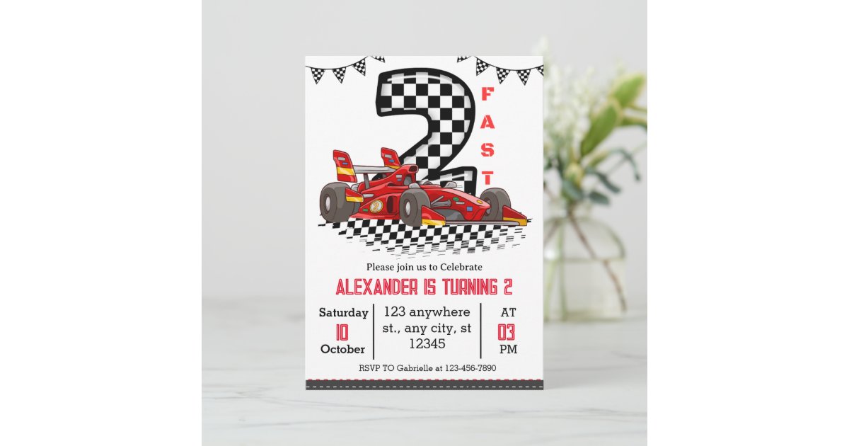 Two Fast Speed Red Race Birthday Boy Invitation