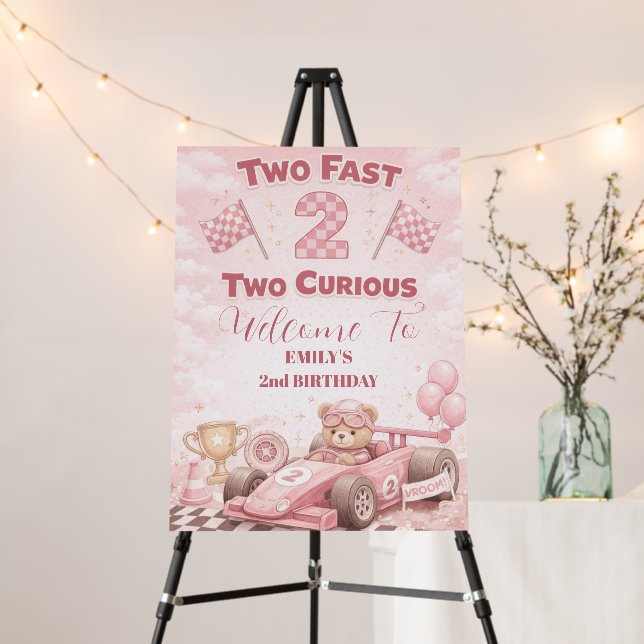 Two Fast Two Curious 2nd Birthday welcome Foam Board (In Situ (Stand))