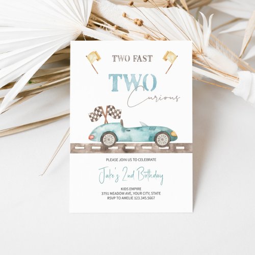 TWO Fast TWO Curious Race Car Birthday Invitation 
