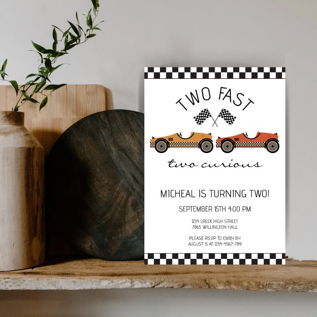 Two Fast Two Curious Race Car Second Birthday Invitation (Creator Uploaded)