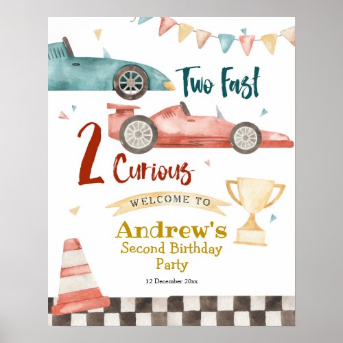 Two Fast Two Curious Racing Birthday Invitation Poster