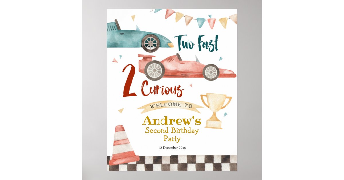 Two Fast Two Curious Racing Birthday Invitation Poster | Zazzle - Two Fast Two Curious Birthday Invitation
