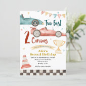 Two Fast Two Curious Racing Boy Birthday Invitation (Standing Front)