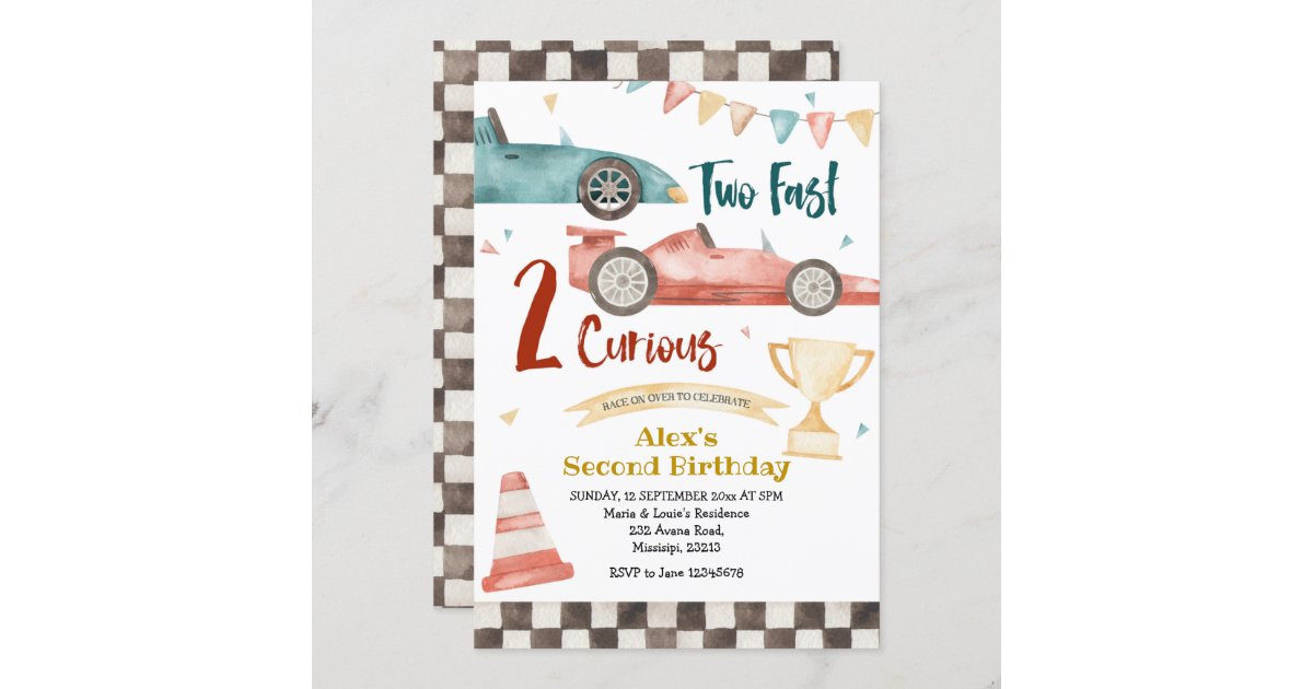 Two Fast Two Curious Racing Boy Birthday Invitation | Zazzle - Two Fast Two Curious Birthday Invitation
