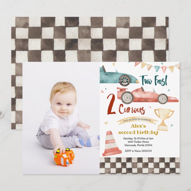 Two Fast Two Curious Racing Invitation with photo (Front/Back)
