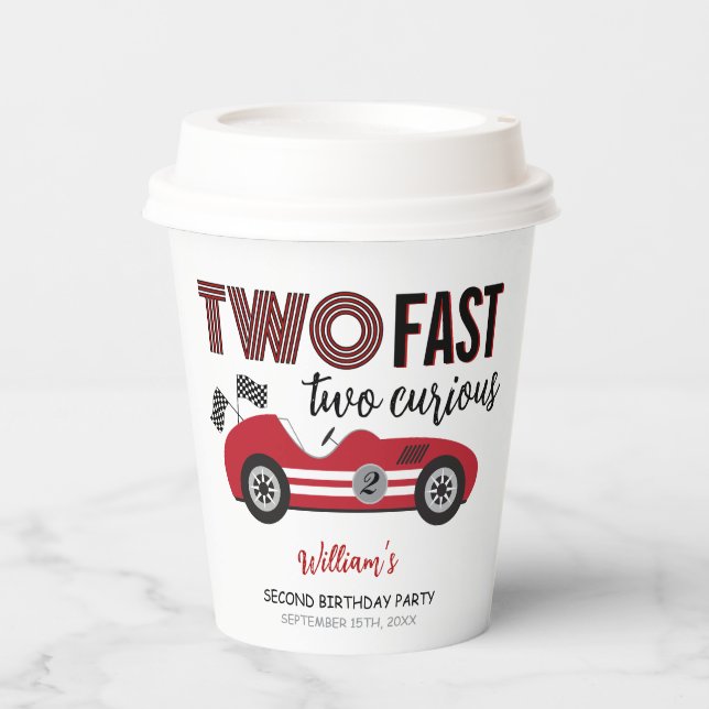 Two Fast Two Curious Red Race Car Birthday  Paper Cups (Front)