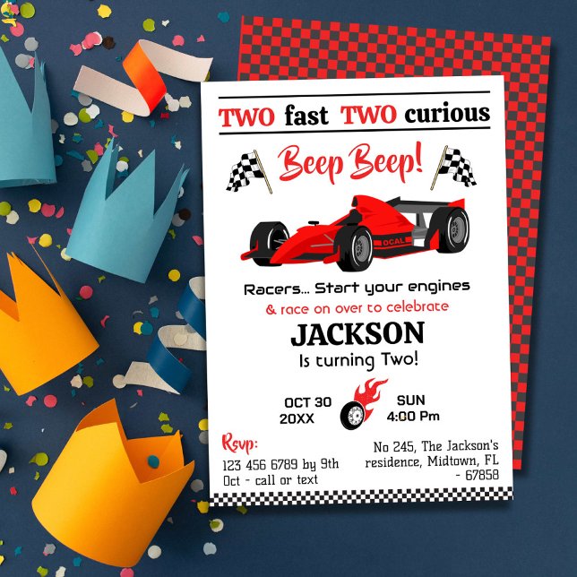 Two fast Two curious red race sports car birthday  Invitation (Creator Uploaded)
