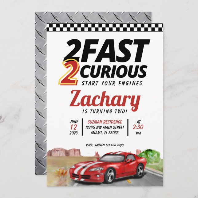 Two Fast Two Curious Vintage Birthday Invitation (Front/Back)