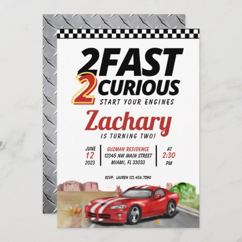 Two Fast Two Curious Vintage Birthday Invitation