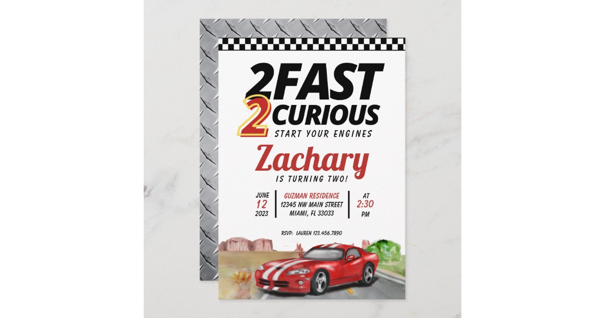Two Fast Two Curious Vintage Birthday Invitation | Zazzle - Two Fast Two Curious Birthday Invitation