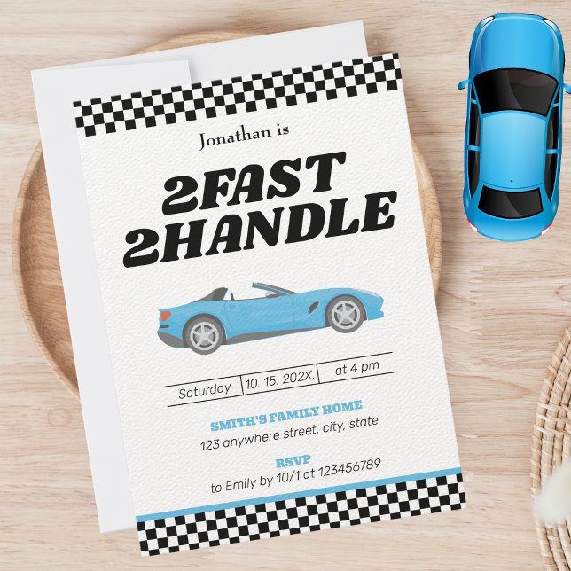 Two Fast Two Handle Boy 2nd Second Birthday Party Invitation (Creator Uploaded)