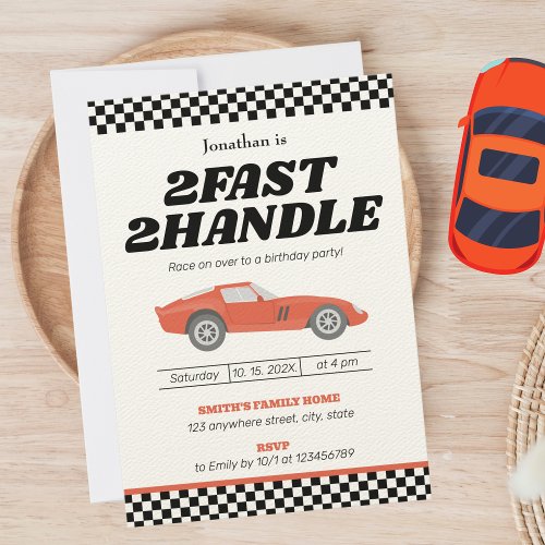 Two Fast Two Handle Boy 2nd Second Birthday Party Invitation