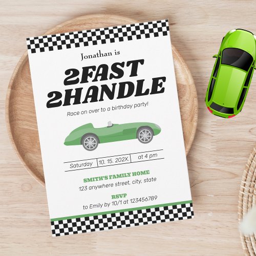 Two Fast Two Handle Boy 2nd Second Birthday Party Invitation