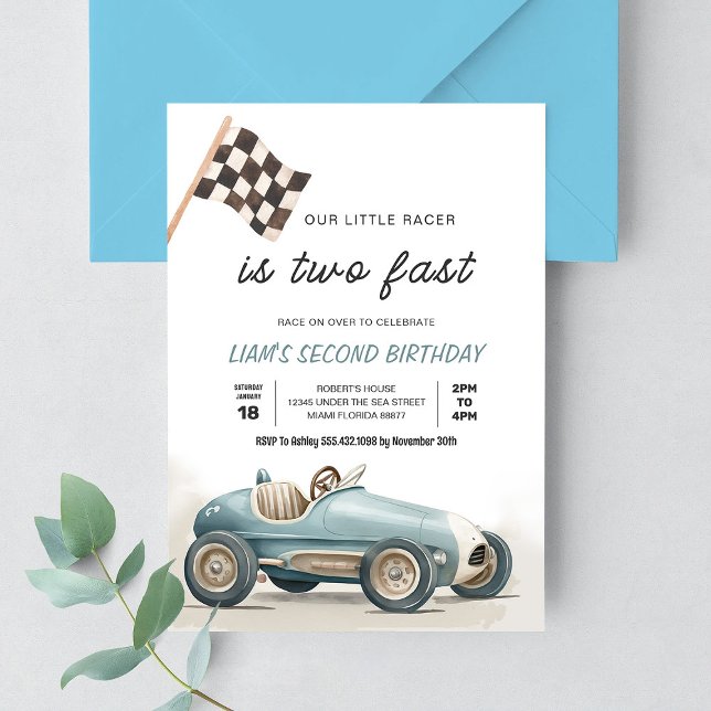 TWO Fast Vintage Race Car 2nd Birthday Invitation (Creator Uploaded)