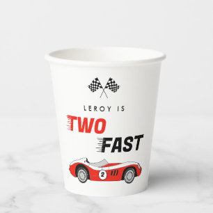 Two Fast Vintage Red Race Car Boy 2nd Birthday Paper Cups