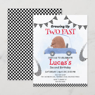 Two Fast wild Bear race car 2nd Birthday Party Postcard