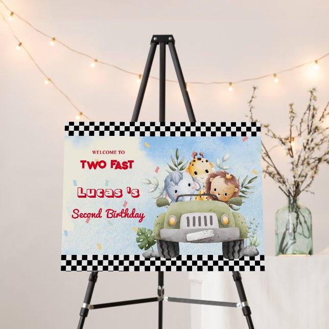 Two Fast wild cub jungle Race Car 2nd HBD Party  Foam Board (In Situ (Stand))