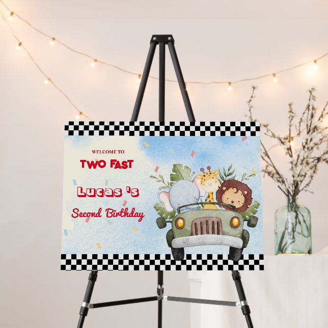 Two Fast wild cub jungle Race Car 2nd HBD Party  Foam Board (In Situ (Stand))
