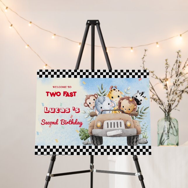 Two Fast wild jungle Race Car 2nd Birthday Party  Foam Board (In Situ (Stand))