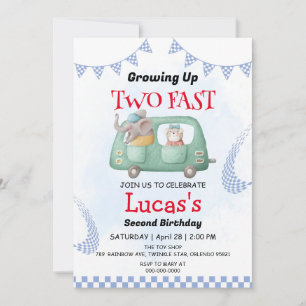 Two Fast wild jungle Race Car 2nd Birthday Party Invitation