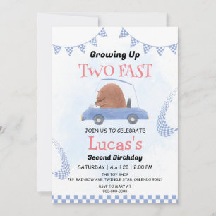 Two Fast wild jungle Race Car 2nd Birthday Party Invitation