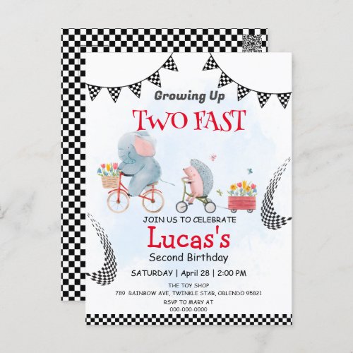 Two Fast wild porcupine bicycle 2nd Birthday Party Postcard
